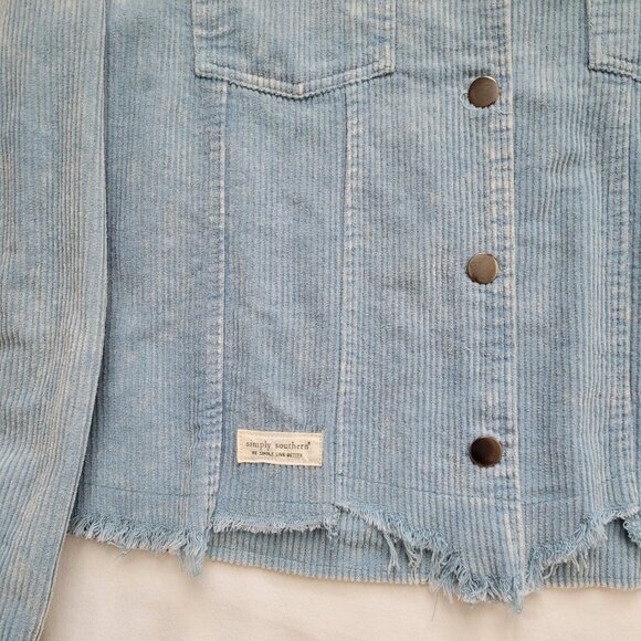 Simply Southern Jacket Distressed Blue Corduroy Long Sleeve Button Medium Boho - Picture 2 of 12